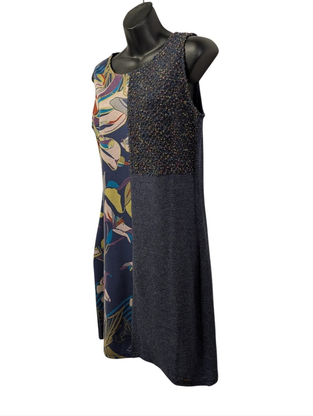 smash! Women's Blue Multicolor Floral Knit Shift Dress Sleeveless Size M - Picture 4 of 11